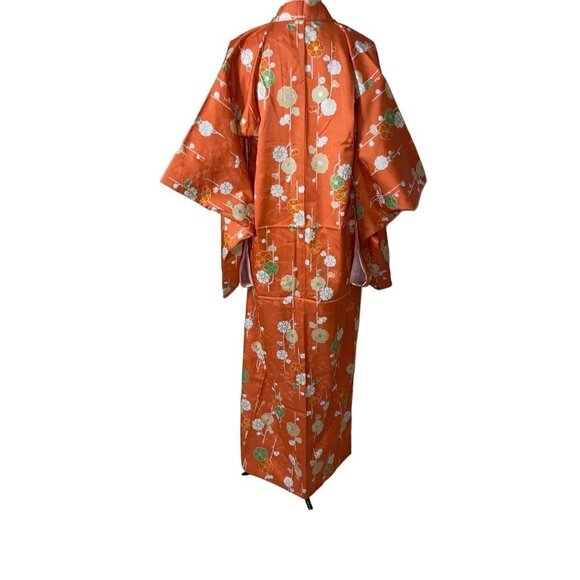 Womens Kimono One Size Orange Maxi Length Tie Front Lined Floral Embossed - Picture 14 of 16